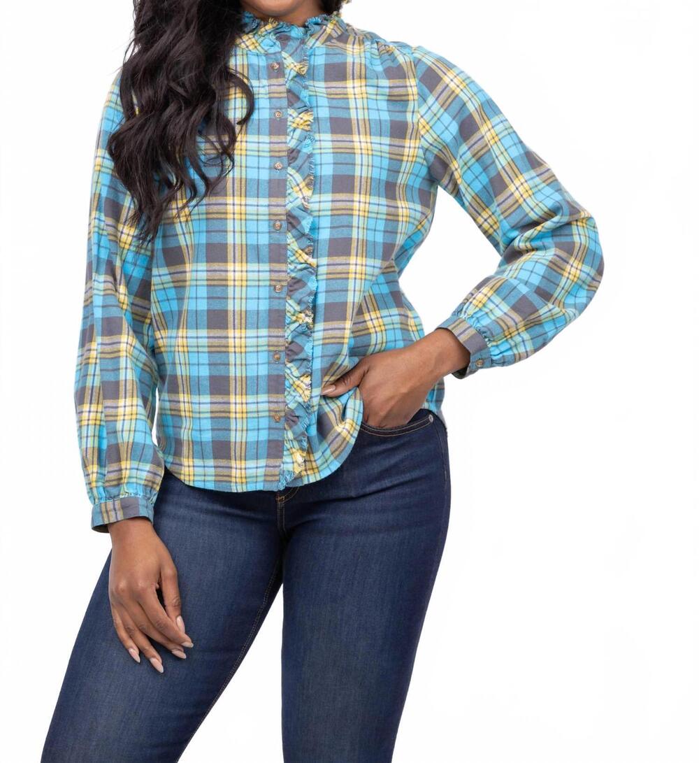 NEW XIRENA nicholson cotton flannel shirt in turquoise yellow plaid